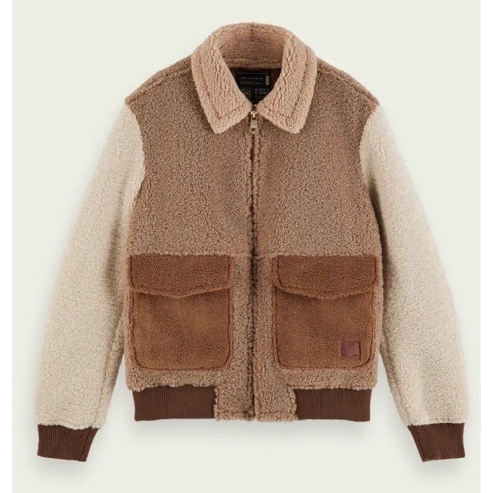 Scotch and Soda Amsterdam Sherpa Color Block Teddy Bomber Men's Jacket XL